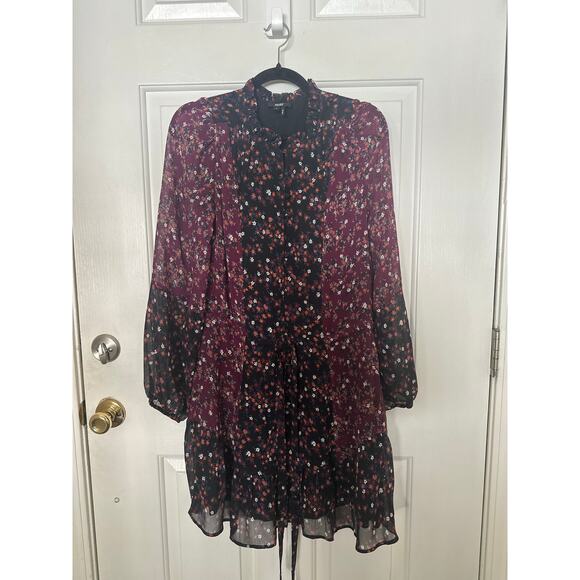 Paige Silk Dress Women’s Small Sonoma Mini Black Purple Boho Floral Bohemian - Picture 4 of 10